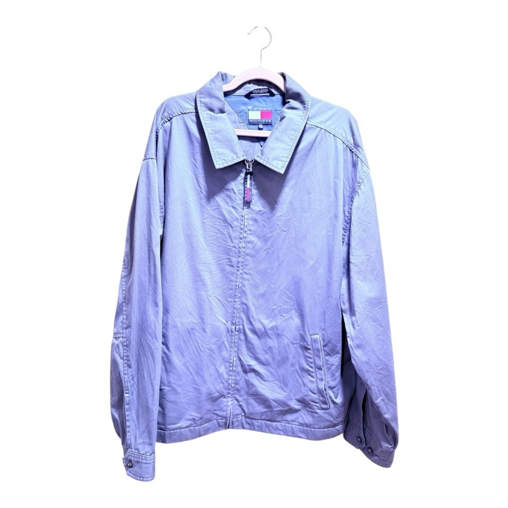 Vintage 1990”s Men's XXL Tommy Hilfiger Gray Trucker 100% Cotton Jacket EUC